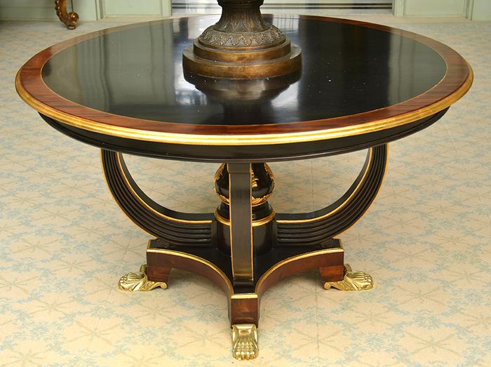 Appraisal: ITALIAN EBONISED CENTRE TABLE WITH CROSSBANDING AND STRINGING BALLASTER SHAPED