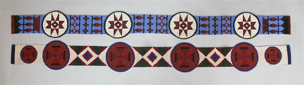 Appraisal: TWO NATIVE AMERICAN BEADED CLOTH BLANKET STRIPS Reservation period classic