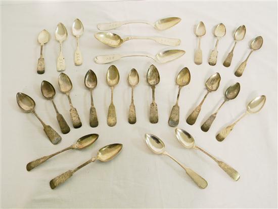 Appraisal: Twenty-two coin silver teaspoons along with three coin silver serving