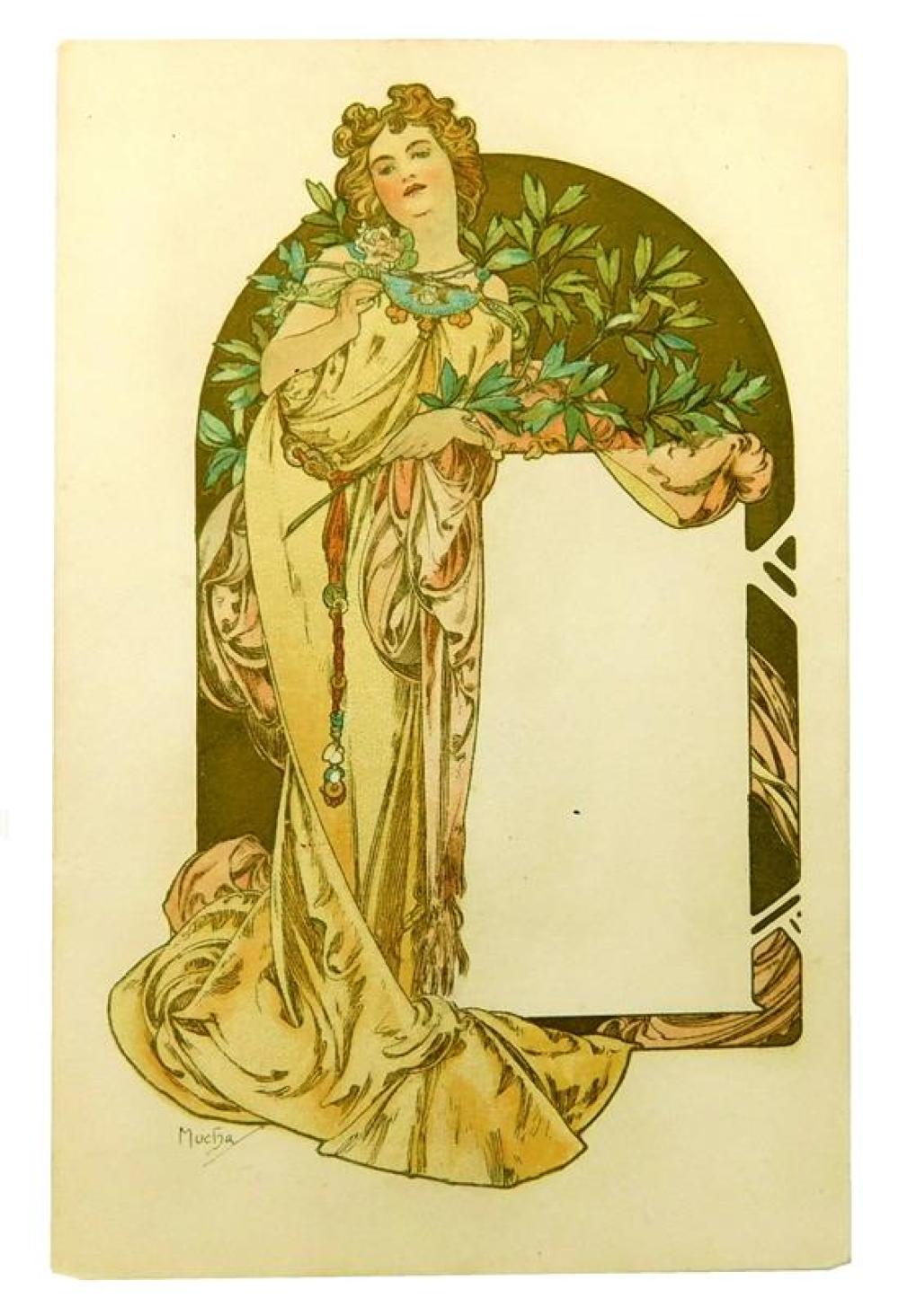 Appraisal: EPHEMERA Alphonse Mucha Czech - postcard Design for Calendar first