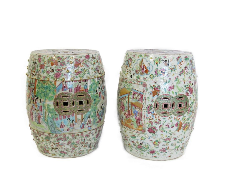 Appraisal: A Near Pair of Rose Medallion Garden Stools One with