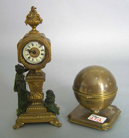 Appraisal: Ansonia gilt shelf clock h together with a French brass