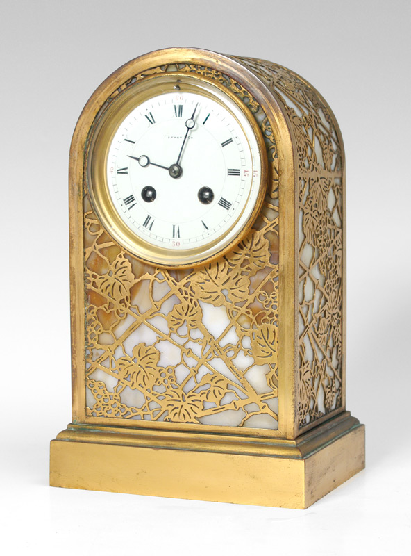 Appraisal: TIFFANY STUDIOS GRAPEVINE PATTERN MANTLE CLOCK Mantle or desk clock