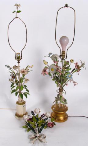 Appraisal: Two vintage paint-decorated cast metal floral motif electric table lamps