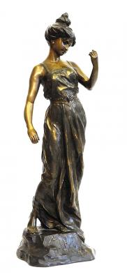 Appraisal: A L'ART FRANCAIS TERRACOTTA FIGURE modelled as an Art Nouveau