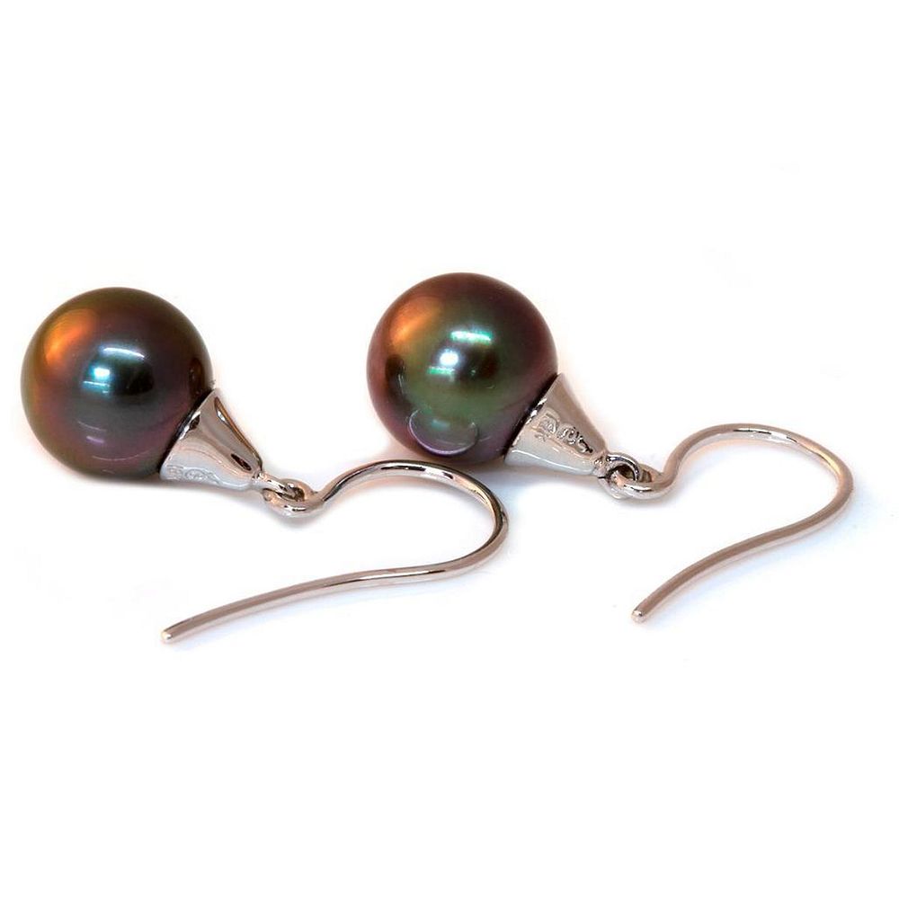 Appraisal: Black cultured pearl k white gold drop earrings pearls approximately