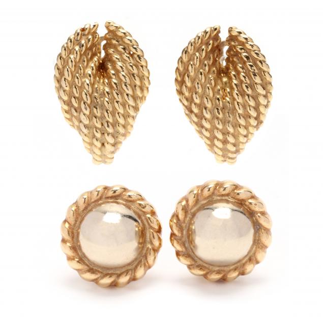 Appraisal: Two Pairs of Gold Earrings To include a pair of