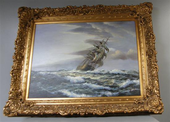 Appraisal: L Pieter Galleon on rough water oil on canvas signed