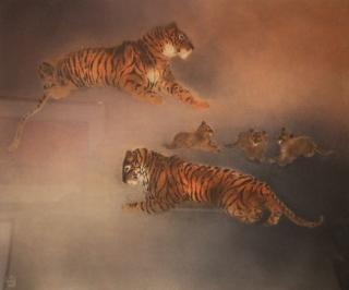 Appraisal: Kaiko Moti Indian b - Les Tigers Aquatint Signed and