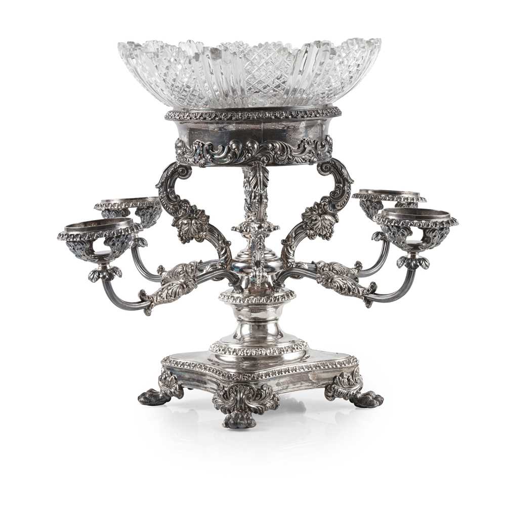 Appraisal: A REGENCY PLATED EPERGNE unmarked the central column with four