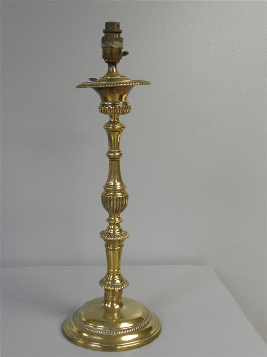 Appraisal: Brass lamp base with knopped and beaded column PROVENANCE Thetis