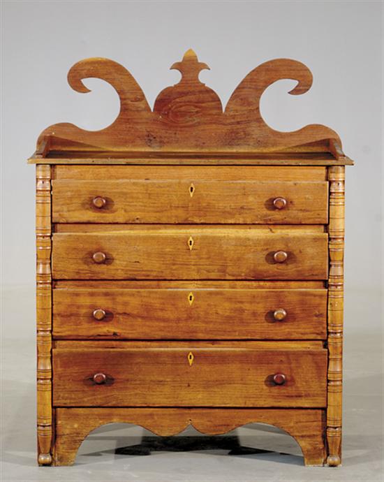 Appraisal: Country Sheraton walnut chest of drawers circa folk art style