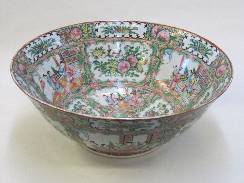 Appraisal: Large canton famille verte bowl with panels of decoration of