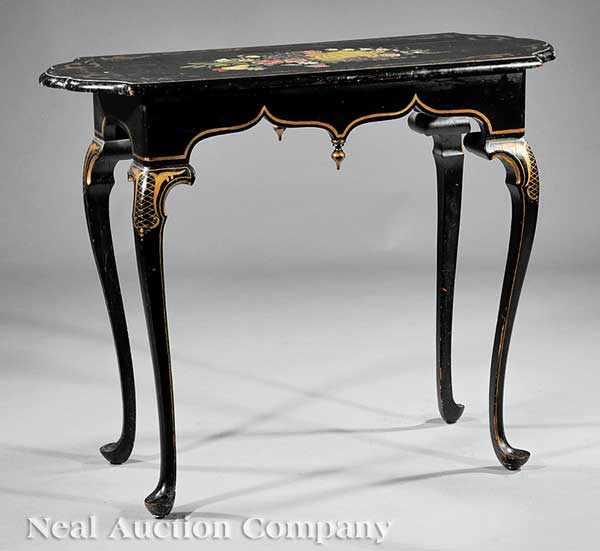 Appraisal: A Queen Anne-Style Paint-Decorated Side Table th c frieze with