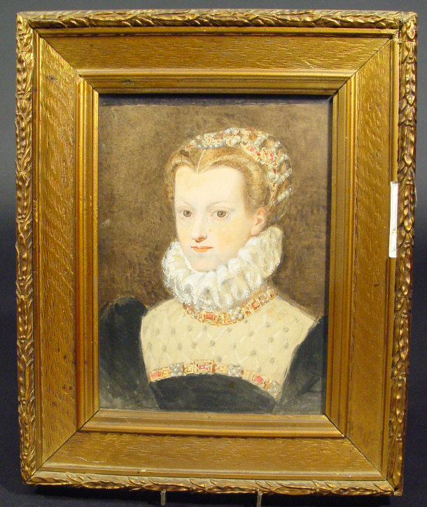 Appraisal: Unsigned watercolour portrait of a young woman in a gilt