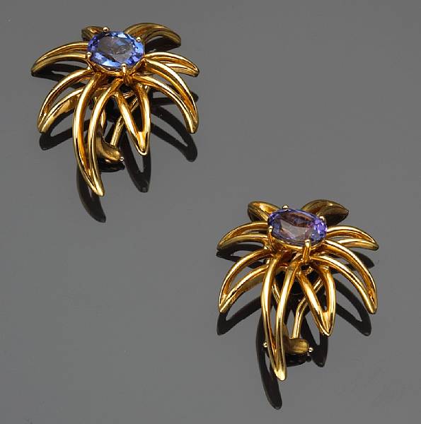 Appraisal: A pair of tanzanite clip-earrings Tiffany amp Co circa Fireworks