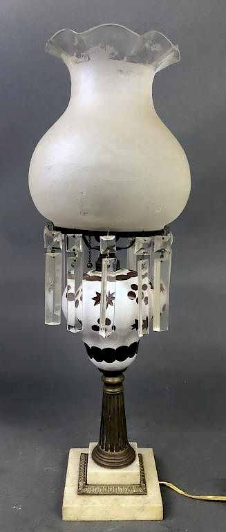 Appraisal: Cut Glass and Marble Table Lamp Table lamp with milk