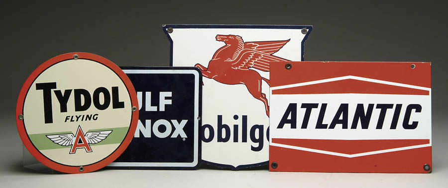 Appraisal: LOT OF FOUR GAS PUMP PORCELAIN SIGNS Tydol Flying A