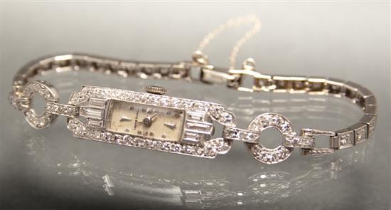 Appraisal: Art Deco Imperial K white gold and diamond bracelet-watch