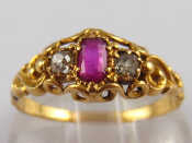 Appraisal: A yellow metal tests carat gold ruby and antique cut