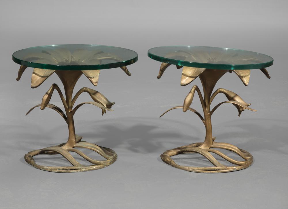 Appraisal: Pair of Arthur Court Patinated Metal Floriform Side Tables glass