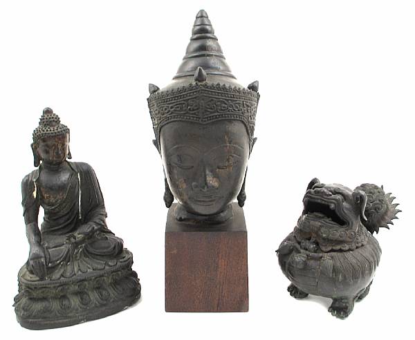 Appraisal: A group of Asian articles comprising a Thai bronze Buddha