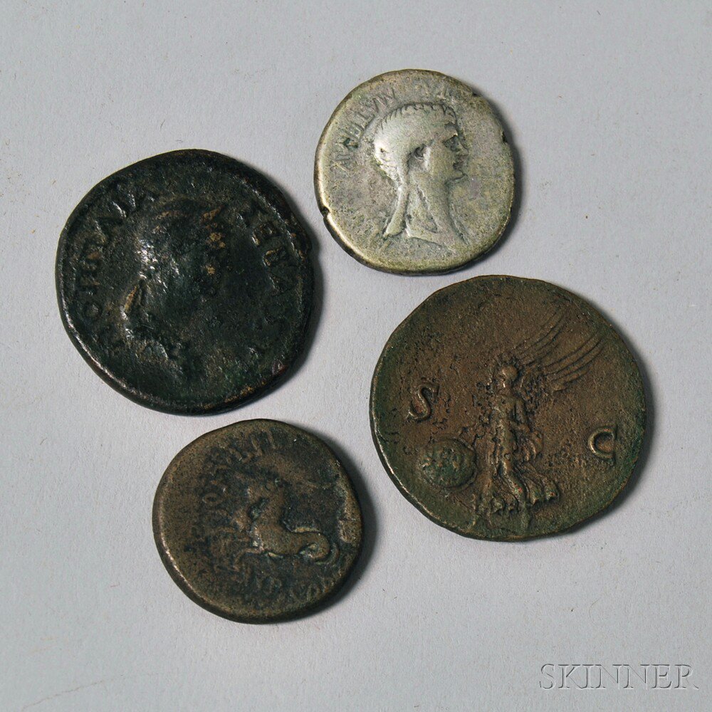 Appraisal: Four Ancient Roman Empire Coins including a silver denarius of