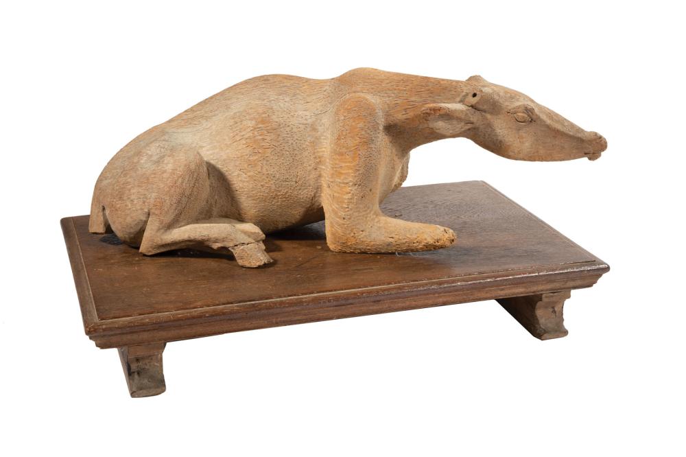 Appraisal: Thai Carved Teak Wood Figure of a Recumbent Deer th