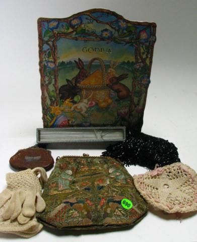 Appraisal: Group of lady's antique accessories including embroidered silk purse with