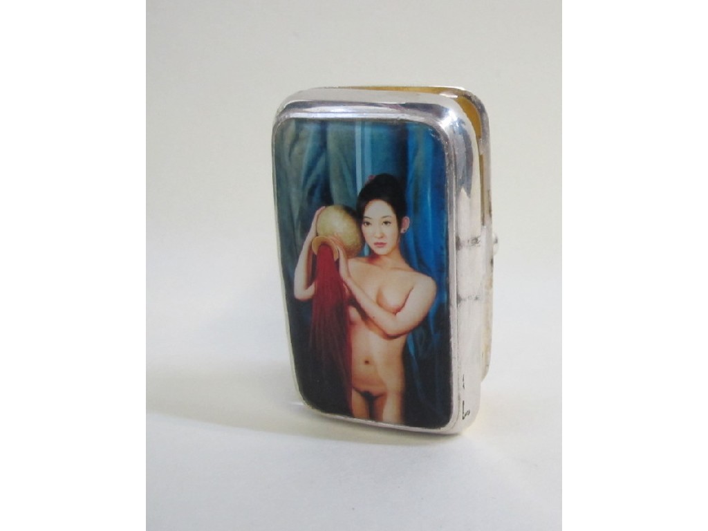 Appraisal: Silver and enamel cigarette case with image of a naked