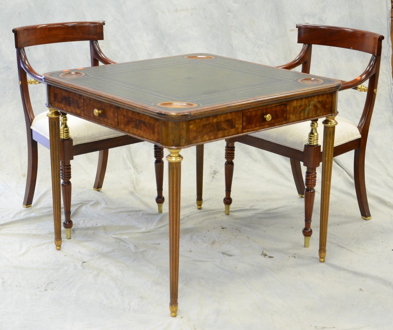 Appraisal: Maitland Smith mahogany Louis XVI style game table green leather