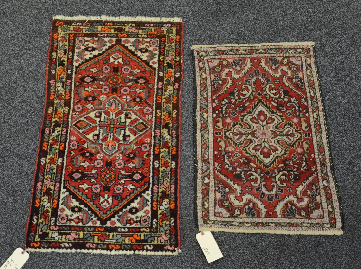 Appraisal: Hamadan throw rugs x and x