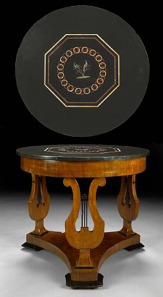 Appraisal: An Italian Neoclassical parcel ebonized walnut center table first quarter