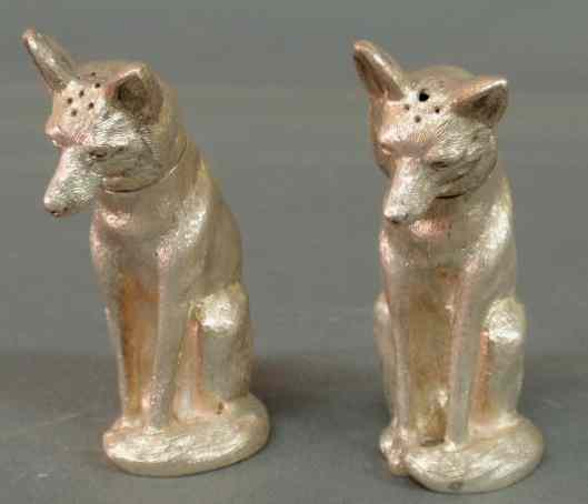 Appraisal: Pair of English silver seated fox salt pepper shakers h