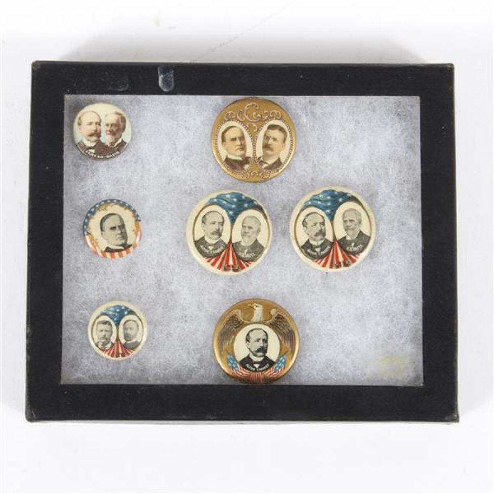 Appraisal: ANTIQUE AMERICAN PRESIDENTIAL POLITICAL CAMPAIGN LITHOGRAPH BUTTONS PINBACK PINS FEATURING