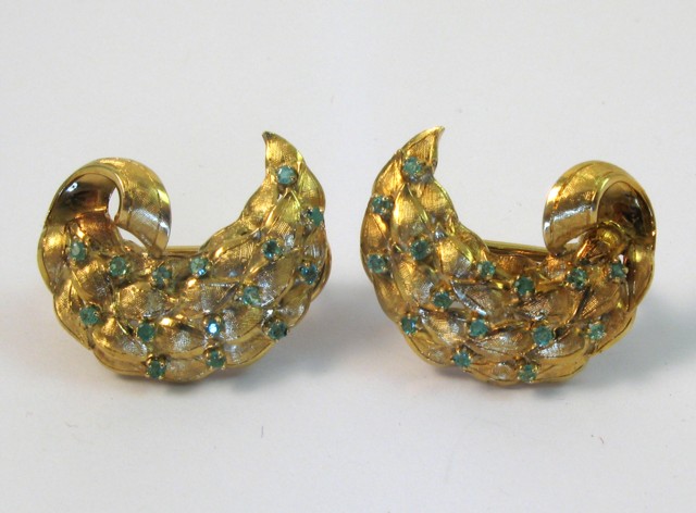 Appraisal: PAIR OF EMERALD EARRINGS each k yellow gold and set