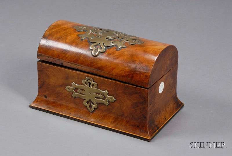 Appraisal: Victorian Walnut and Brass-mounted Desk Box late th century domed