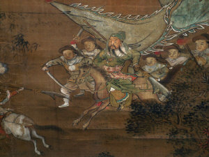 Appraisal: A Chinese Scroll Painting th century depicting warriors riding into