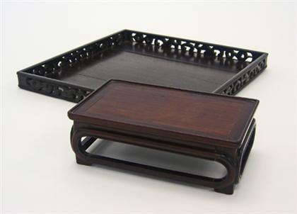 Appraisal: Chinese zitan tray and hongmu table stand qing dynasty The