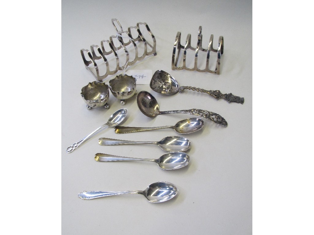 Appraisal: Lot comprising two silver toastracks pair silver salts and assorted