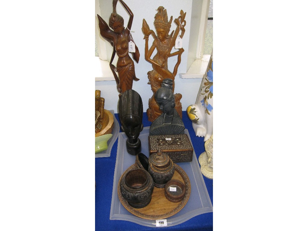 Appraisal: Tray lot comprising assorted African Eastern and Oriental wooden items