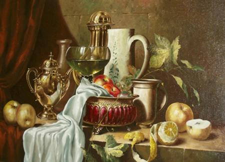 Appraisal: Gyula Bubanik Hungarian b Still Life with Fruit and Glassware