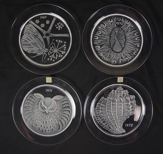 Appraisal: Four Lalique Collector Plates - Butterfly - Peacock - Hibou