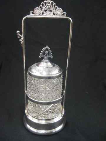 Appraisal: Victorian Silverplate Pickle Castor cane style clear pattern glass insert