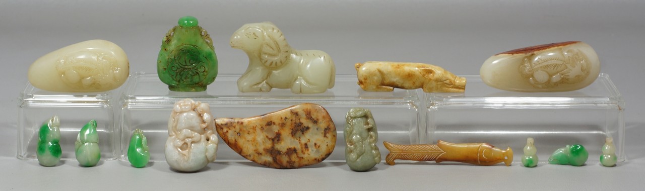 Appraisal: Chinese Carved Jade and Hardstone objects to include pendants snuff