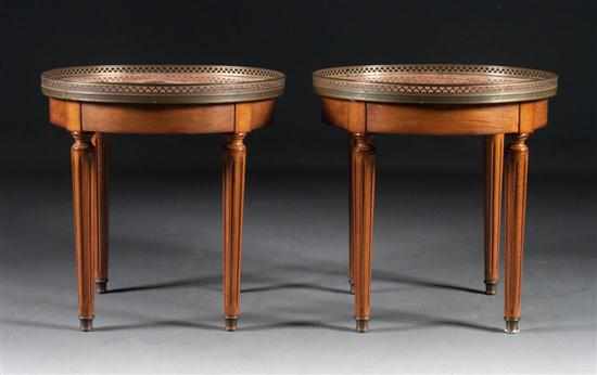 Appraisal: Pair of Louis XVI style fruitwood marble top bouillotte tables