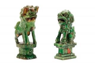 Appraisal: Two Chinese Green Glazed Ceramic Foo Dogs A complimenting pair