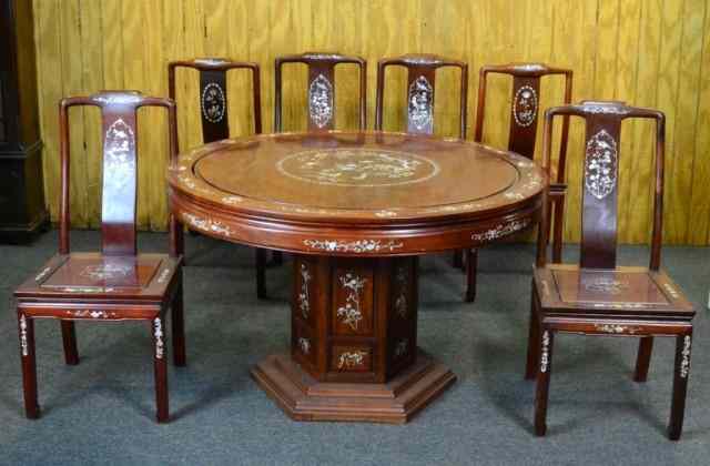 Appraisal: CHINESE INLAID MOP ROSEWOOD DINING SETRosewood dining set consisting of