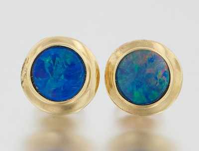 Appraisal: A Pair of Black Opal Doublet Earrings k yellow gold