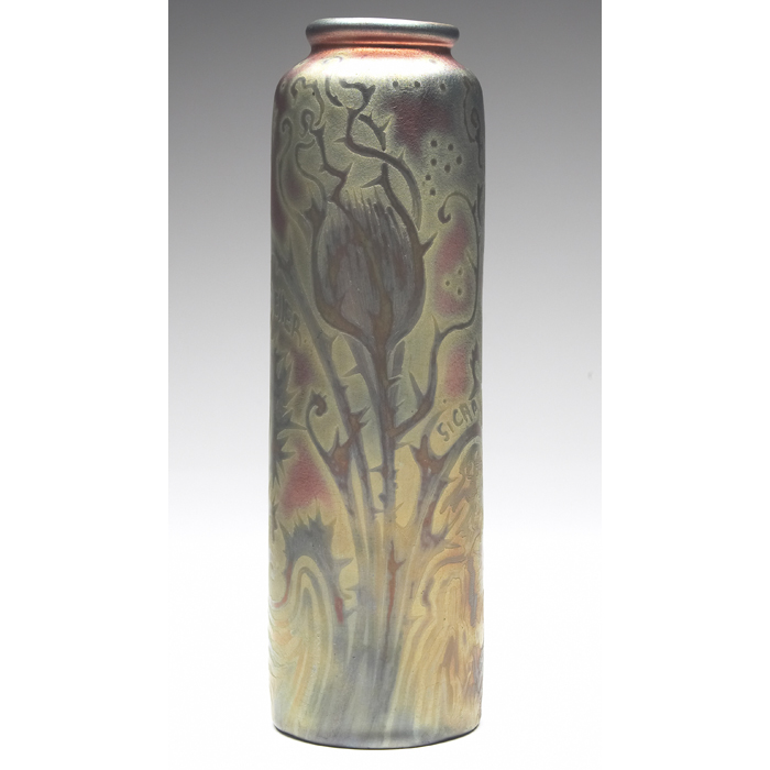 Appraisal: Very nice Weller Sicard vase cylindrical shape colorful metallic glaze